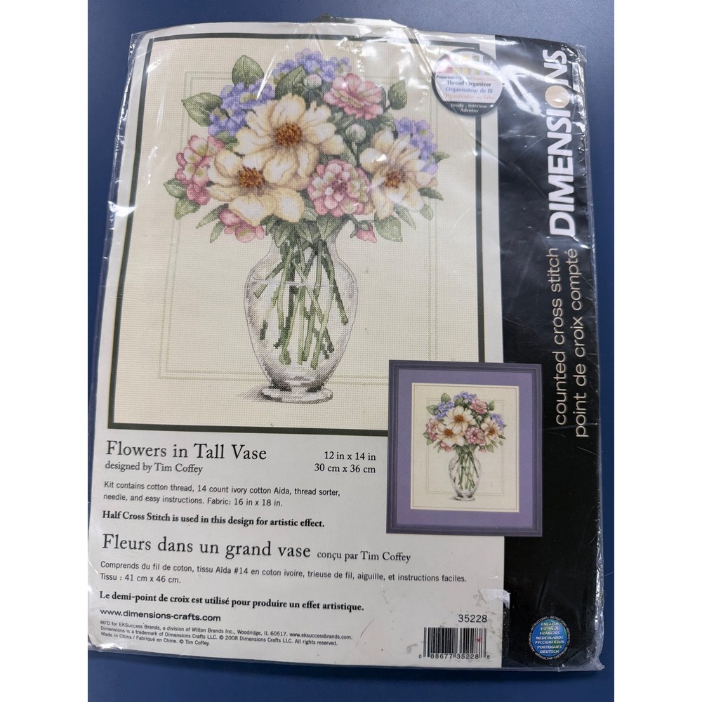Dimensions Flowers In Tall Vase Cross Stitch Kit 12" x 14" New